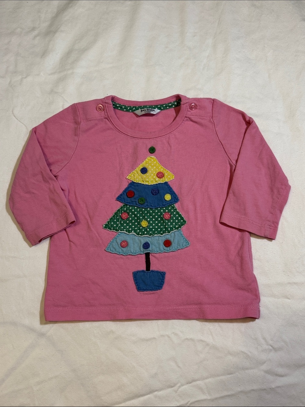 Baby Boden Christmas Tree Appliqué Long Sleeve - 6-12 months